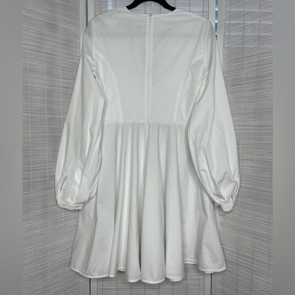 Space Simona Corsellini White Puff Sleeve V-Neck Dress Size 8 - Picture 5 of 11